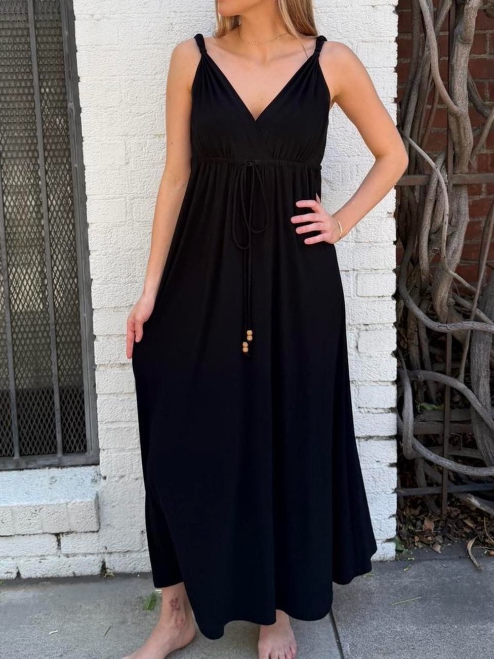 Jones New York black boho beach maxi dress with tie waist sz 8 #cocnutgirl